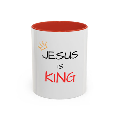 Jesus Is King Accent Coffee Mug — Christian Faith Coffee Cup (11/15oz)