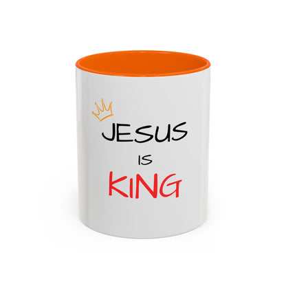 Jesus Is King Accent Coffee Mug — Christian Faith Coffee Cup (11/15oz)