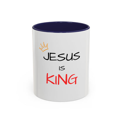 Jesus Is King Accent Coffee Mug — Christian Faith Coffee Cup (11/15oz)