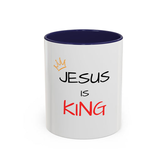 Jesus Is King Accent Coffee Mug — Christian Faith Coffee Cup (11/15oz)