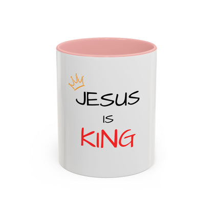 Jesus Is King Accent Coffee Mug — Christian Faith Coffee Cup (11/15oz)
