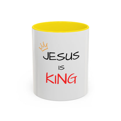 Jesus Is King Accent Coffee Mug — Christian Faith Coffee Cup (11/15oz)